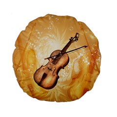 Wonderful Violin With Violin Bow On Soft Background Standard 15  Premium Flano Round Cushions by FantasyWorld7