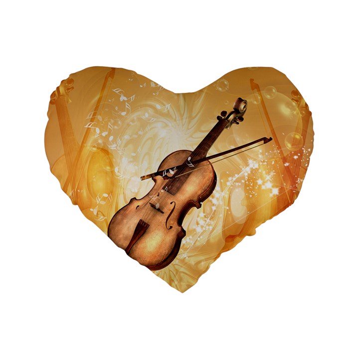 Wonderful Violin With Violin Bow On Soft Background Standard 16  Premium Flano Heart Shape Cushions