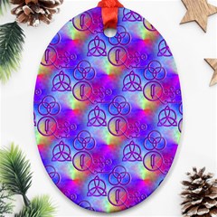 Rainbow Led Zeppelin Symbols Oval Ornament (two Sides) by SaraThePixelPixie