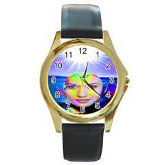 Sunshine Illumination Round Gold Metal Watches by icarusismartdesigns