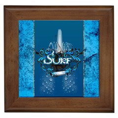 Surf, Surfboard With Water Drops On Blue Background Framed Tiles