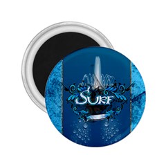 Surf, Surfboard With Water Drops On Blue Background 2 25  Magnets by FantasyWorld7