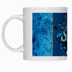 Surf, Surfboard With Water Drops On Blue Background White Mugs by FantasyWorld7