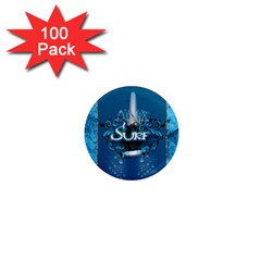 Surf, Surfboard With Water Drops On Blue Background 1  Mini Magnets (100 Pack) 