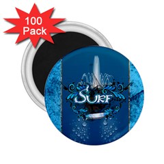 Surf, Surfboard With Water Drops On Blue Background 2 25  Magnets (100 Pack)  by FantasyWorld7