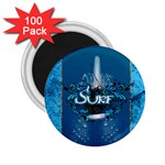 Surf, Surfboard With Water Drops On Blue Background 2.25  Magnets (100 pack)  Front