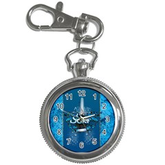 Surf, Surfboard With Water Drops On Blue Background Key Chain Watches by FantasyWorld7