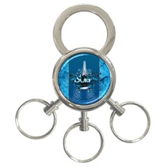 Surf, Surfboard With Water Drops On Blue Background 3-ring Key Chains