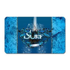 Surf, Surfboard With Water Drops On Blue Background Magnet (rectangular) by FantasyWorld7