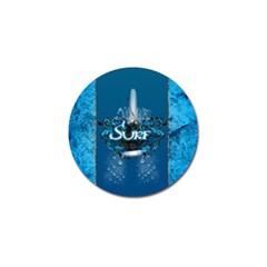 Surf, Surfboard With Water Drops On Blue Background Golf Ball Marker