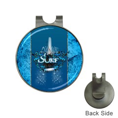 Surf, Surfboard With Water Drops On Blue Background Hat Clips With Golf Markers