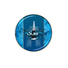 Surf, Surfboard With Water Drops On Blue Background Hat Clip Ball Marker