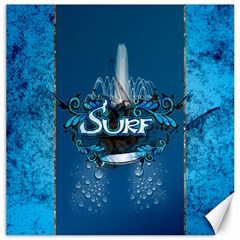 Surf, Surfboard With Water Drops On Blue Background Canvas 12  X 12   by FantasyWorld7