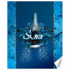 Surf, Surfboard With Water Drops On Blue Background Canvas 16  X 20  