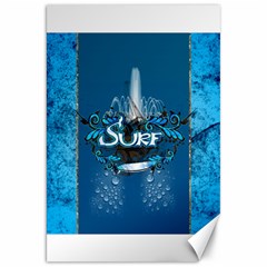 Surf, Surfboard With Water Drops On Blue Background Canvas 20  X 30  