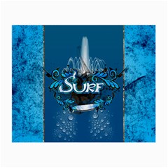 Surf, Surfboard With Water Drops On Blue Background Small Glasses Cloth (2-side) by FantasyWorld7