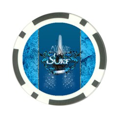 Surf, Surfboard With Water Drops On Blue Background Poker Chip Card Guards by FantasyWorld7