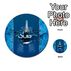 Surf, Surfboard With Water Drops On Blue Background Multi-purpose Cards (round) 