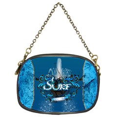 Surf, Surfboard With Water Drops On Blue Background Chain Purses (one Side)  by FantasyWorld7