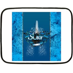 Surf, Surfboard With Water Drops On Blue Background Fleece Blanket (mini) by FantasyWorld7