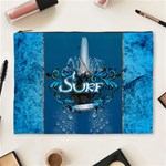 Surf, Surfboard With Water Drops On Blue Background Cosmetic Bag (XL) Front