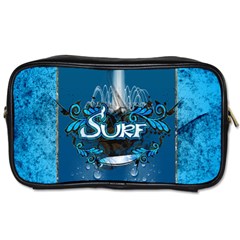 Surf, Surfboard With Water Drops On Blue Background Toiletries Bags 2-side