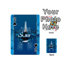 Surf, Surfboard With Water Drops On Blue Background Playing Cards 54 (mini) 