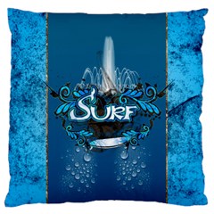 Surf, Surfboard With Water Drops On Blue Background Large Cushion Cases (one Side) 