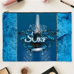 Surf, Surfboard With Water Drops On Blue Background Cosmetic Bag (XXXL)  Front