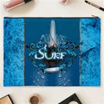 Surf, Surfboard With Water Drops On Blue Background Cosmetic Bag (XXXL)  Back