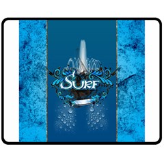 Surf, Surfboard With Water Drops On Blue Background Double Sided Fleece Blanket (medium) 