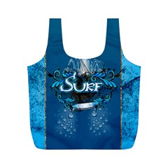 Surf, Surfboard With Water Drops On Blue Background Full Print Recycle Bags (m) 