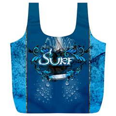 Surf, Surfboard With Water Drops On Blue Background Full Print Recycle Bags (l)  by FantasyWorld7