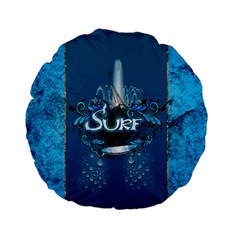 Surf, Surfboard With Water Drops On Blue Background Standard 15  Premium Flano Round Cushions