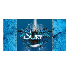 Surf, Surfboard With Water Drops On Blue Background Satin Shawl