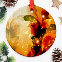 Awesome Colorful, Glowing Leaves  Ornament (round)  by FantasyWorld7