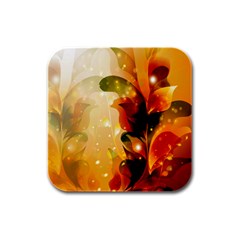 Awesome Colorful, Glowing Leaves  Rubber Square Coaster (4 Pack)  by FantasyWorld7