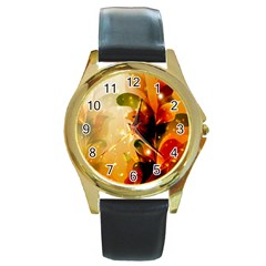 Awesome Colorful, Glowing Leaves  Round Gold Metal Watches