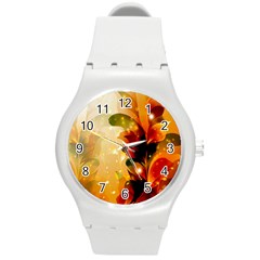 Awesome Colorful, Glowing Leaves  Round Plastic Sport Watch (m)