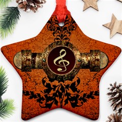 Wonderful Golden Clef On A Button With Floral Elements Ornament (star) 