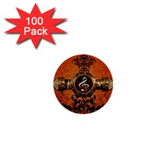 Wonderful Golden Clef On A Button With Floral Elements 1  Mini Buttons (100 Pack) 