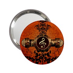 Wonderful Golden Clef On A Button With Floral Elements 2 25  Handbag Mirrors by FantasyWorld7