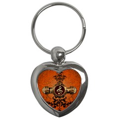 Wonderful Golden Clef On A Button With Floral Elements Key Chains (heart) 