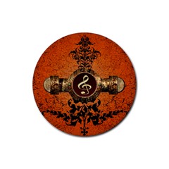 Wonderful Golden Clef On A Button With Floral Elements Rubber Round Coaster (4 Pack) 