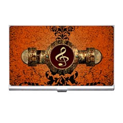 Wonderful Golden Clef On A Button With Floral Elements Business Card Holders