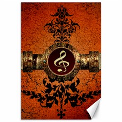 Wonderful Golden Clef On A Button With Floral Elements Canvas 12  X 18  