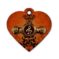 Wonderful Golden Clef On A Button With Floral Elements Dog Tag Heart (one Side)