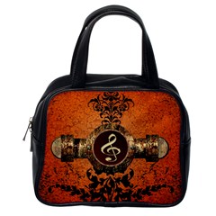 Wonderful Golden Clef On A Button With Floral Elements Classic Handbags (one Side) by FantasyWorld7