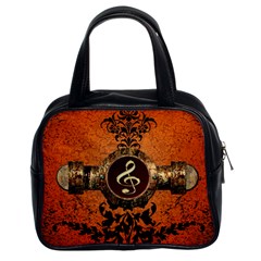 Wonderful Golden Clef On A Button With Floral Elements Classic Handbags (2 Sides) by FantasyWorld7