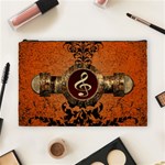 Wonderful Golden Clef On A Button With Floral Elements Cosmetic Bag (Large)  Front